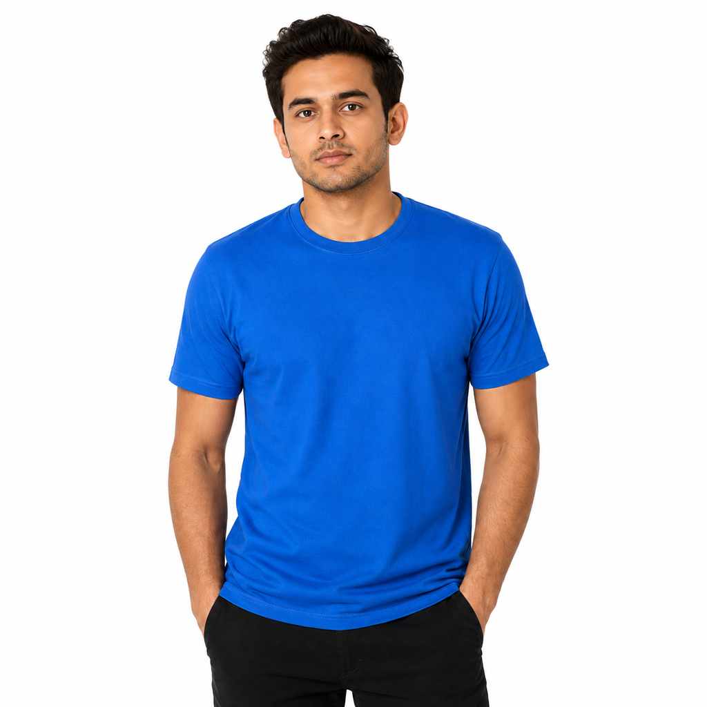 Blue Short Sleeve Basic Premium Plain Tee